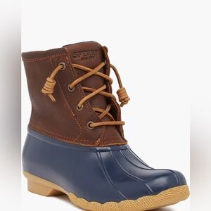 Sperry Saltwater Duck Boot Women 7M Tan/Navy